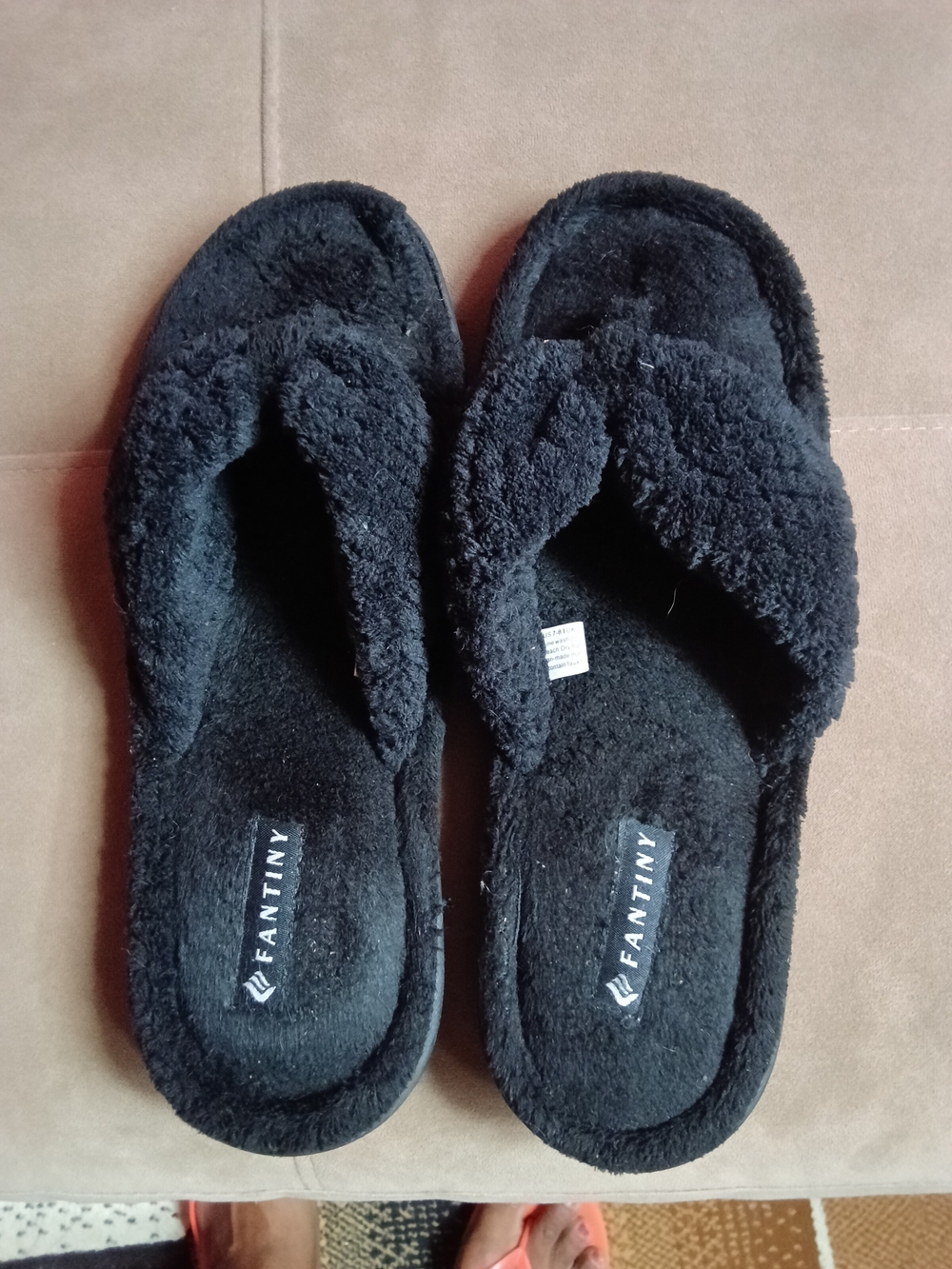 Faux Fur Black Women's Slide Thong Slippers by